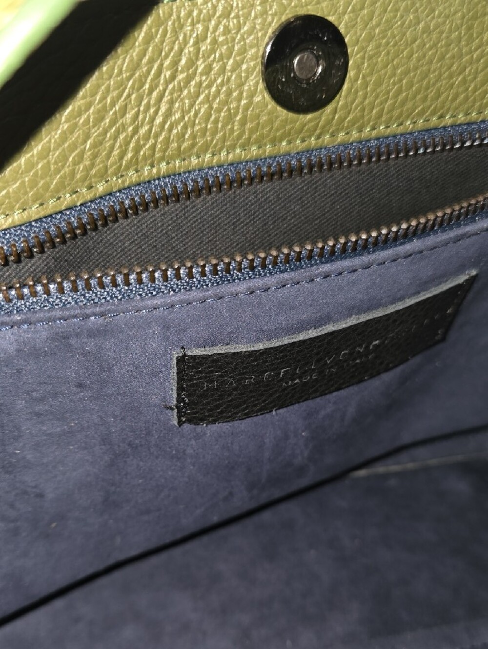 MARCELL VON BERLIN Olive Leather Tote with Multicolor Flap - Picture 6 of 7